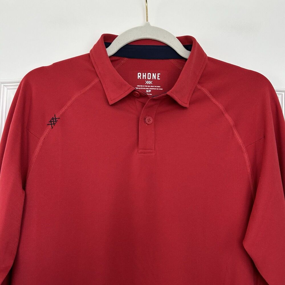 Rhone Men Sz S Red Performance Polo Shirt Lightweight Stretch Golf Raglan Sleeve